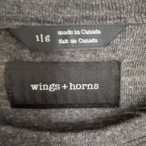 Wings + Horns T-Shirt Mens Large Medium Slub Dark Heathered Shirt Made in Canada - Picture 6 of 6